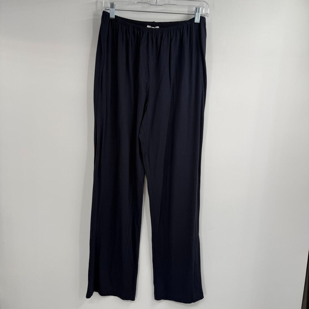 NWT Daphne Long Pant W/ Slit Lounge Sz M Navy Blue Button Hem Pull On